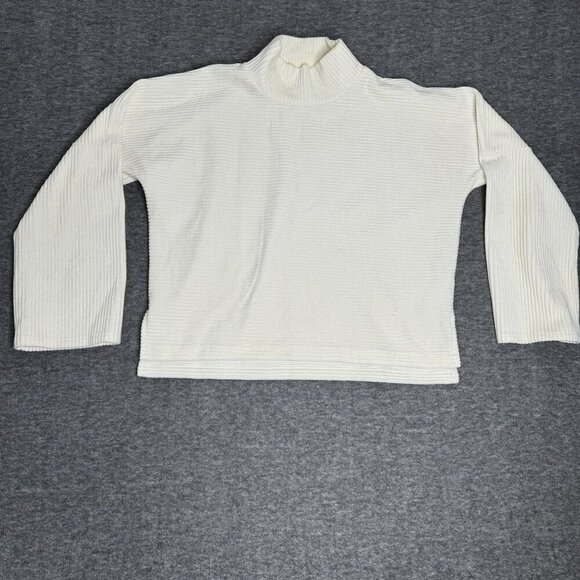 Madewell Texture Thread Womens Ribbed Turtleneck‎ Sweater Medium White Soft - Picture 1 of 9